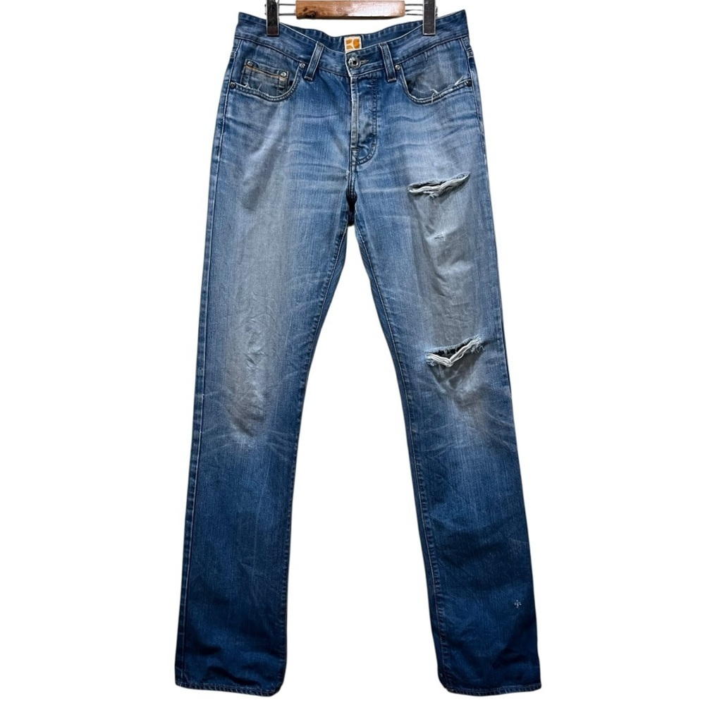 BOSS ORANGE Men's Distressed Blue Straight Jeans 32x36